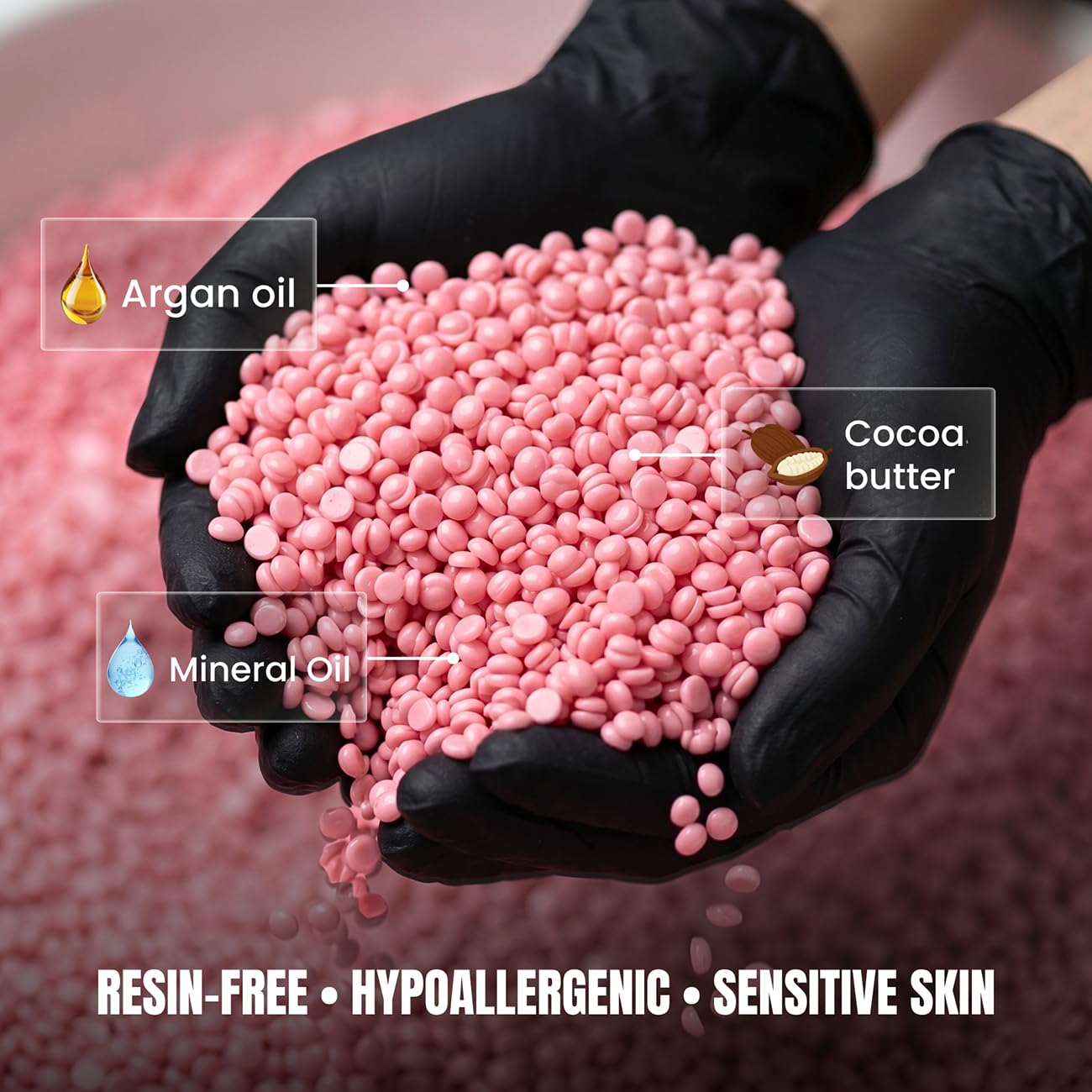 Pink Cream Hard Wax Beads for Sensitive Skin Rosin Free - 2.2lb (1000g) Hypoallergenic Waxing Beads with Argan Oil & Cocoa Butter - European Formula Professional Brazilian Body Wax