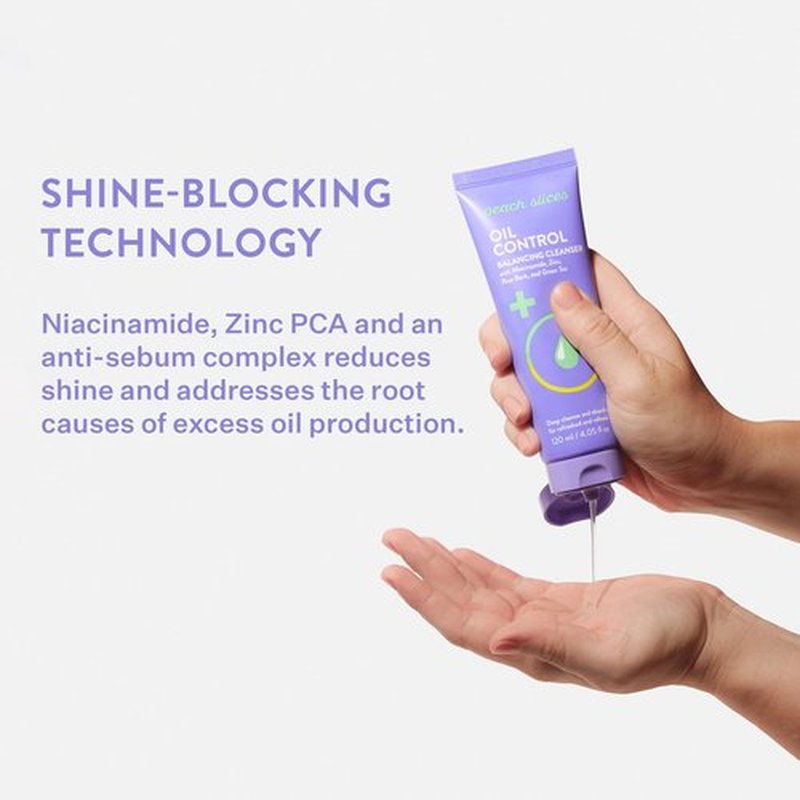 Peach Slices - Oil Control Balancing Cleanser (4.05 oz) - Deep Cleanse, Absorb Oil - Refreshed & Refined Skin - Niacinamide, Zinc, Pine Bark, Green Tea - Vegan, Cruelty Free, Korean Skin Care & Beauty