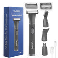 ULAIDO Body Hair Trimmer for Men, 4 in 1 Versatile Trimmer Shavers for Nose Ear Eyebrow Body Hair Trimming, USB-C Fast Charge Electric Pubic Hair Trimmer for Smooth Shaving with Storage Bag