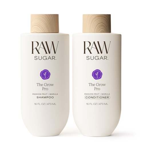 Raw Sugar Grow Pro Hair Care Bundle- Shampoo & Conditioner with Vegan Biotin for Anti-Thinning & Pro-Lengthening, Passion Fruit & Marula for Fuller Hair, Formulated without SLS/SLES or Parabens