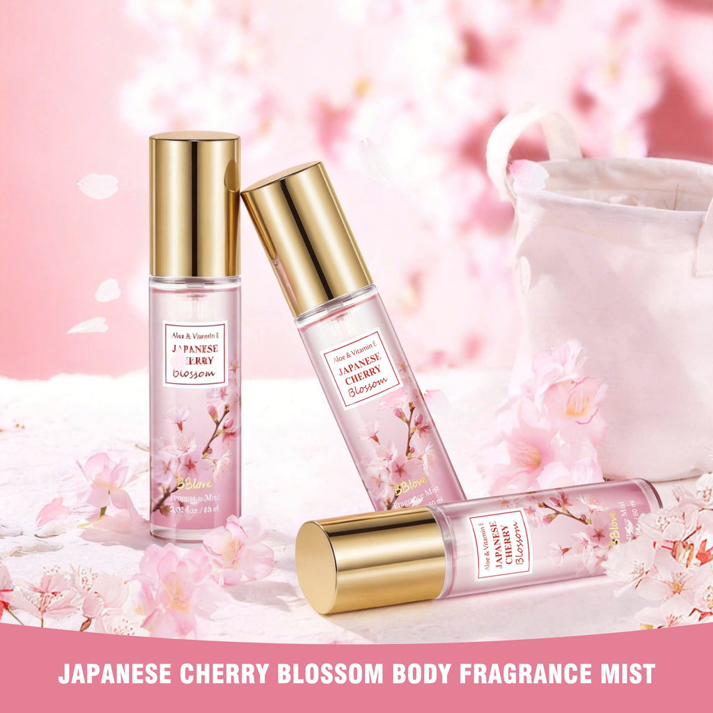 Beautifier Life Portable Body Mist Bath and Body Care Travel Set, Japanese Cherry Blossom Scent, 3 Piece, 2.03 FL OZ Each, Travel Essentials, Gift for Women, Girls, Birthday, Holiday, Mother's Day