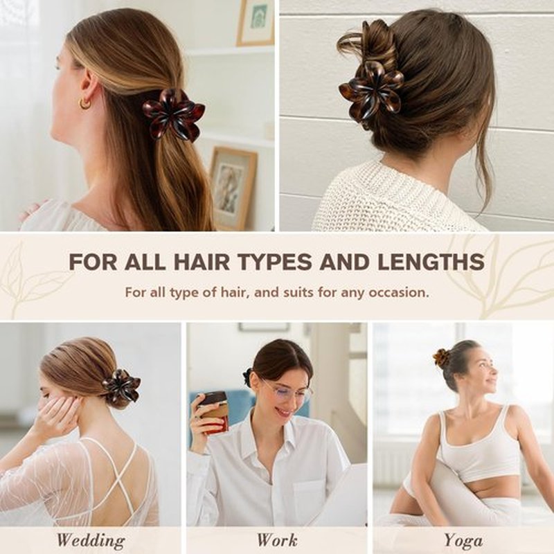 6 PCS Flower Hair Clips for Women, Hawaiian Flower Claw Clips for Thick Thin Hair, Cute Daisy Jaw Clips, Strong Hold Non Slip Hair Accessories for Girls Holiday Gifts (Tortoise, Black)