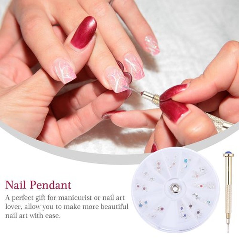 FRCOLOR 48 Pcs Dangle Nail Piercing Charms Set with Nail Piercing Tool Hand Drill, Alloy Jewelry for Art, Home, Salon Use