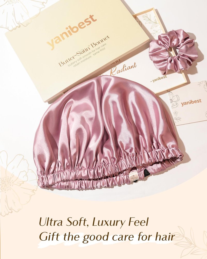 YANIBEST Adjustable Satin Bonnet Double Layer Hair Bonnet for Sleeping Bonnets for Women Hats Curly Natural Hair, Pearl Pink