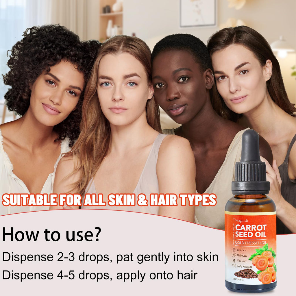 tovaginsh 3Pack Organic Carrot Seed Oil for Hair & Skin, 100% Pure Natural Unrefined Duacus Carota Carrot Carrier Oil for Face and Lip Care, Scalp & Body Massage