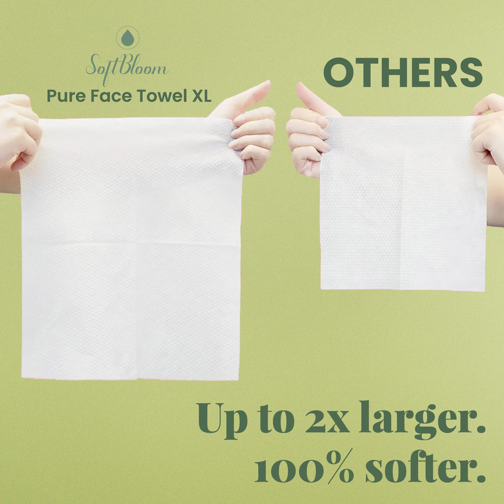 SoftBloom Disposable Face Towels XL – 50 Count Biodegradable Viscose Clean Towels for Face | Ultra Soft Single-Use Facial Towels | Sensitive & Acne-Prone Skin | Skincare, Cleansing & Makeup Removal