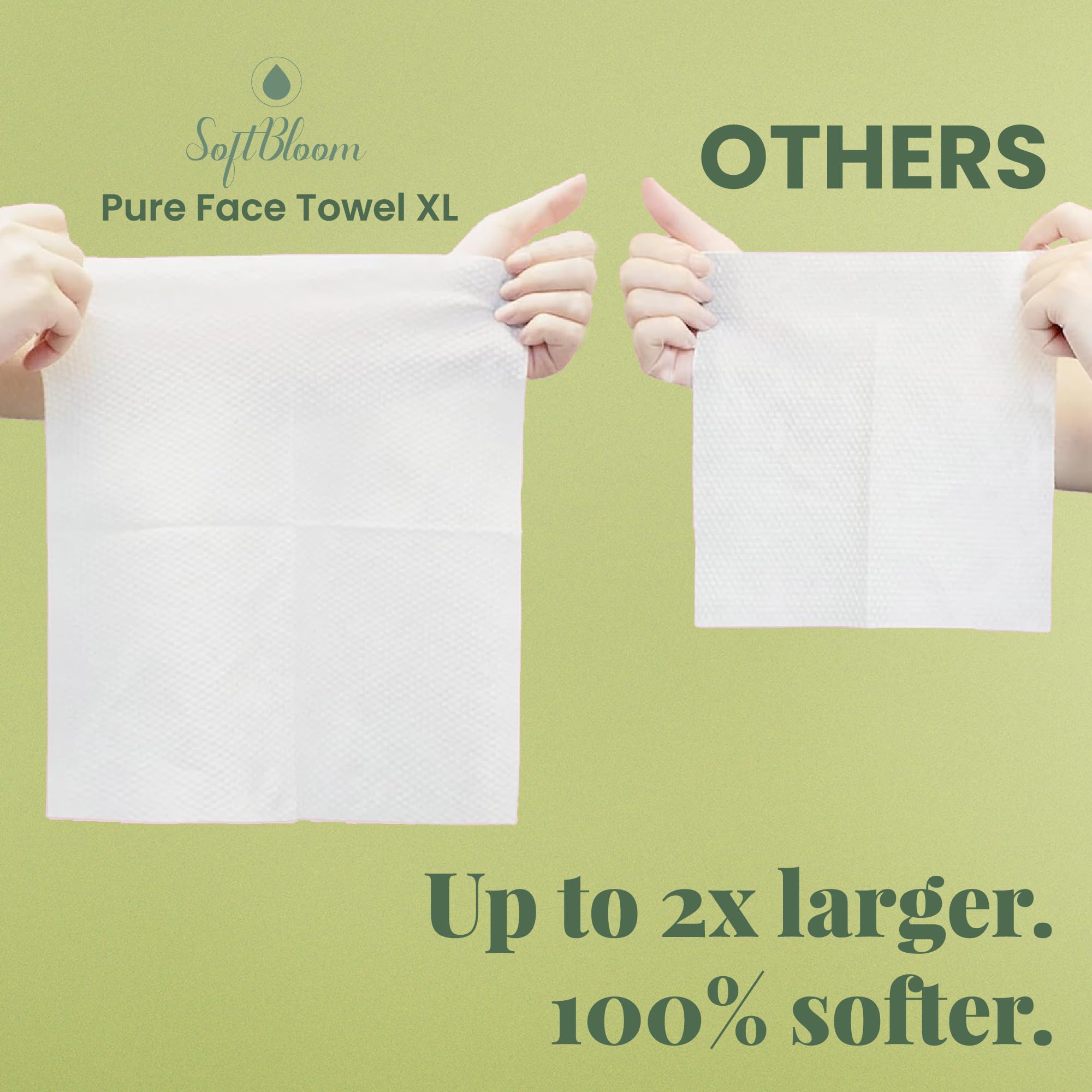 SoftBloom Disposable Face Towels XL – 50 Count Biodegradable Viscose Clean Towels for Face | Ultra Soft Single-Use Facial Towels | Sensitive & Acne-Prone Skin | Skincare, Cleansing & Makeup Removal