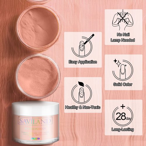 Saviland Nude Acrylic Powder - 1oz Professional Color Acrylic Nail Powder for Acrylic Nails Extension, 3D Nail Art Acrylic Polymer Powder, No Need Nail Lamp