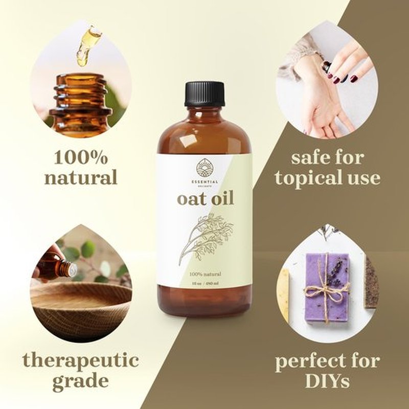 Essential Delights Oat Oil - Premium Undiluted Carrier Oil | for Skin, Face, Body, Hair Revitalization | Vegan & Cruelty Free (16 Fl Oz)