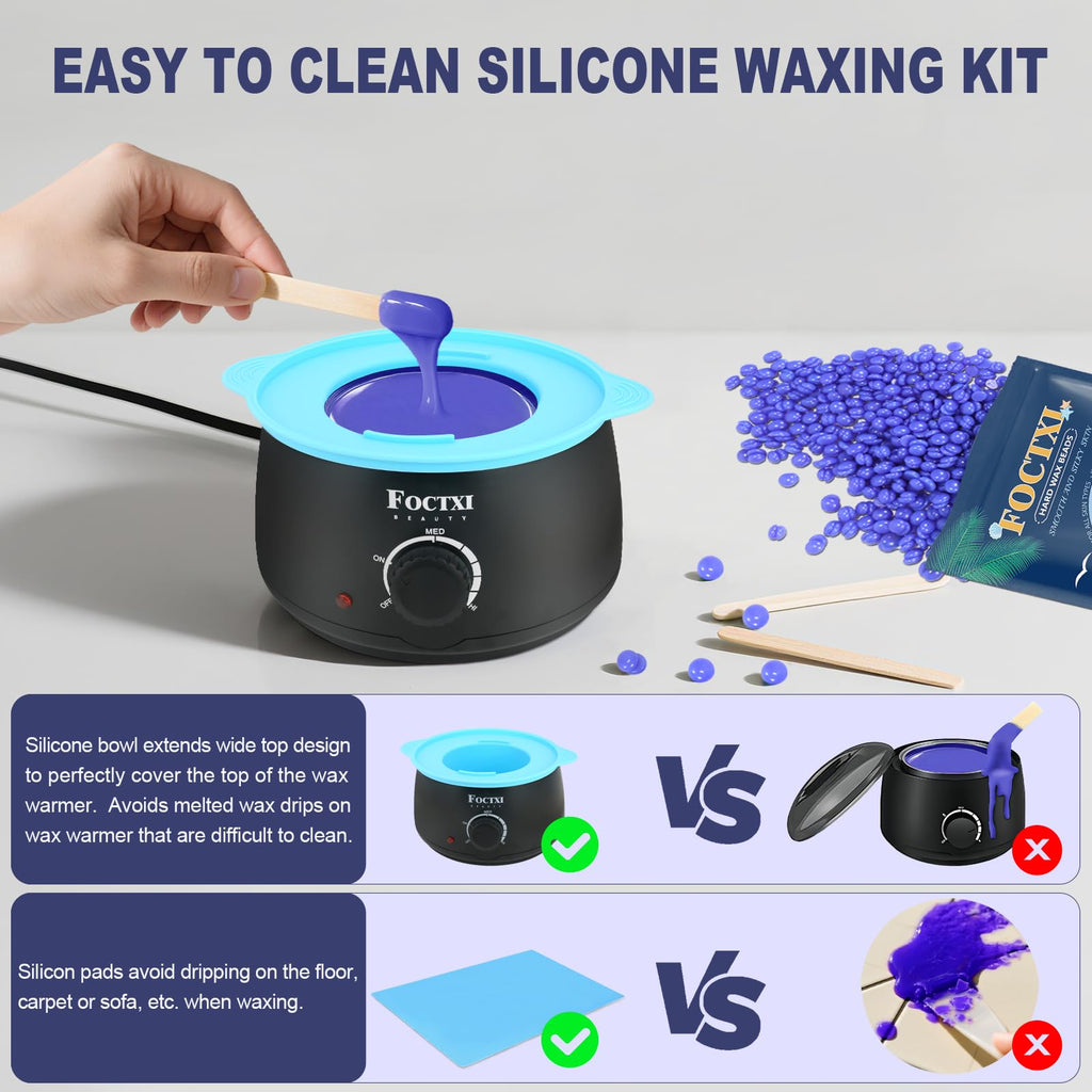 FOCTXI Waxing Kit for Women and Men, Wax Warmer Hair Removal for Sensitive Skin at Home with Beads & Silicone Pot, Hard Wax Warmer for Face, Body and Legs, Machine, 5 Pack Beads, Accessories