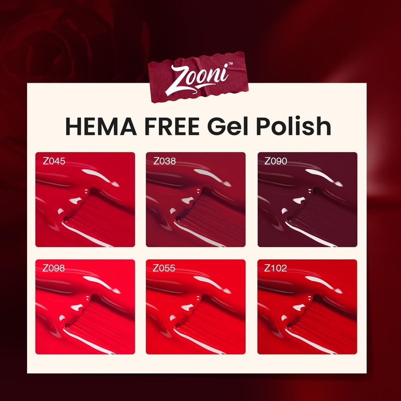 zooni Gel Polish 8 Pcs Hema-free Red purple dark red Gel Nail Polish Set 6 colors with Base & Top Coat UV LED High Gloss Soak Off DIY Salon Set