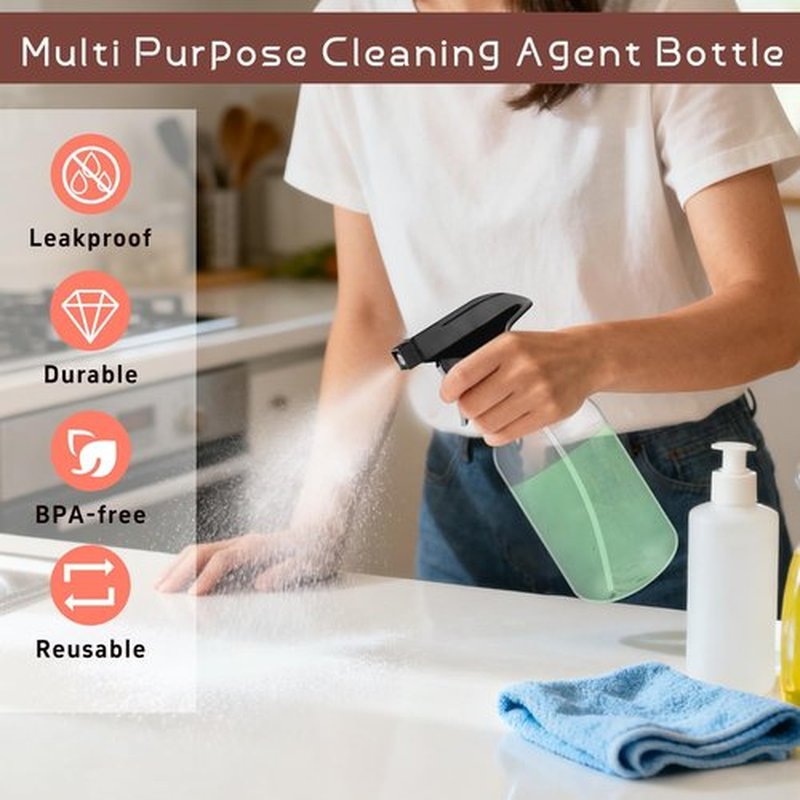 Skiennix 500ml Clear Boston Round Spray Bottles - Adjustable Nozzle for Cleaning, Hair Care & Gardening | 4-Pack