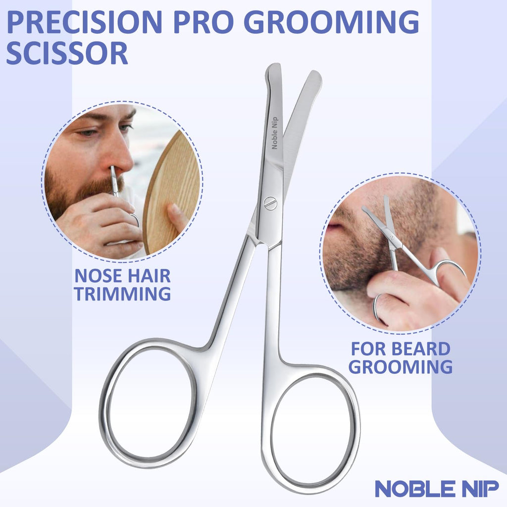 Noble Nip Nose Hair Scissor Premium Japanese Stainless Steel Beauty scissor Rounded Tip Safety Blade Small scissor for Grooming Eyebrow Eyelash & Mustache scissor for Men Women and Kids.