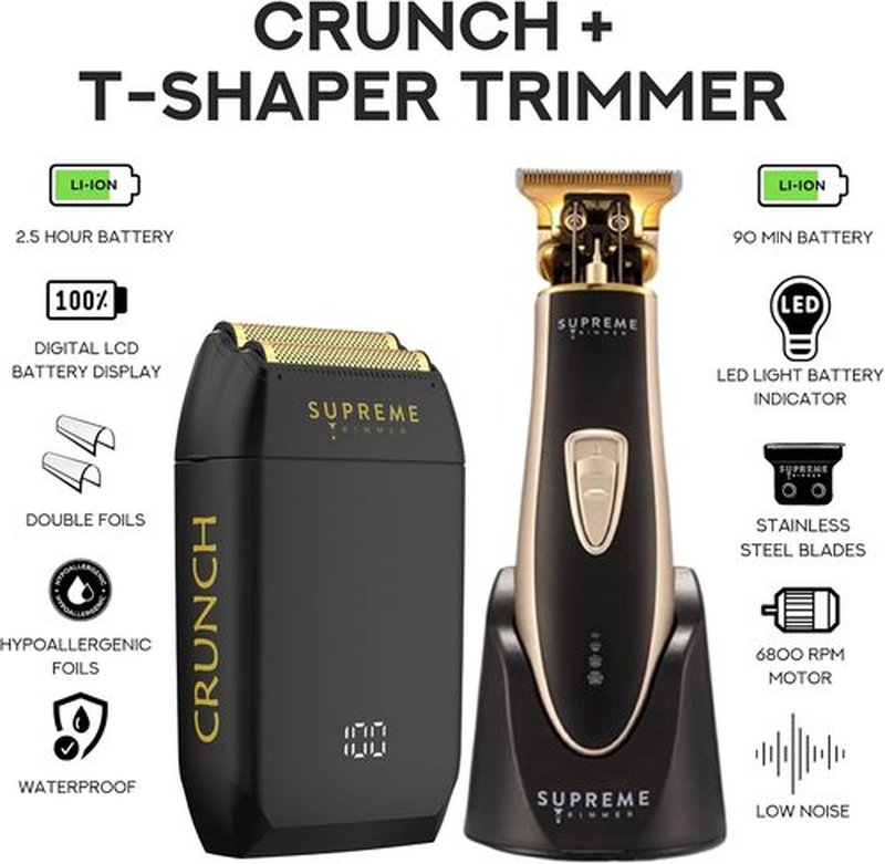 Supreme Trimmer 2-in-1 T-Shaper & Crunch Foil Shaver - Electric Razor & Beard Trimmer Kit | Gold