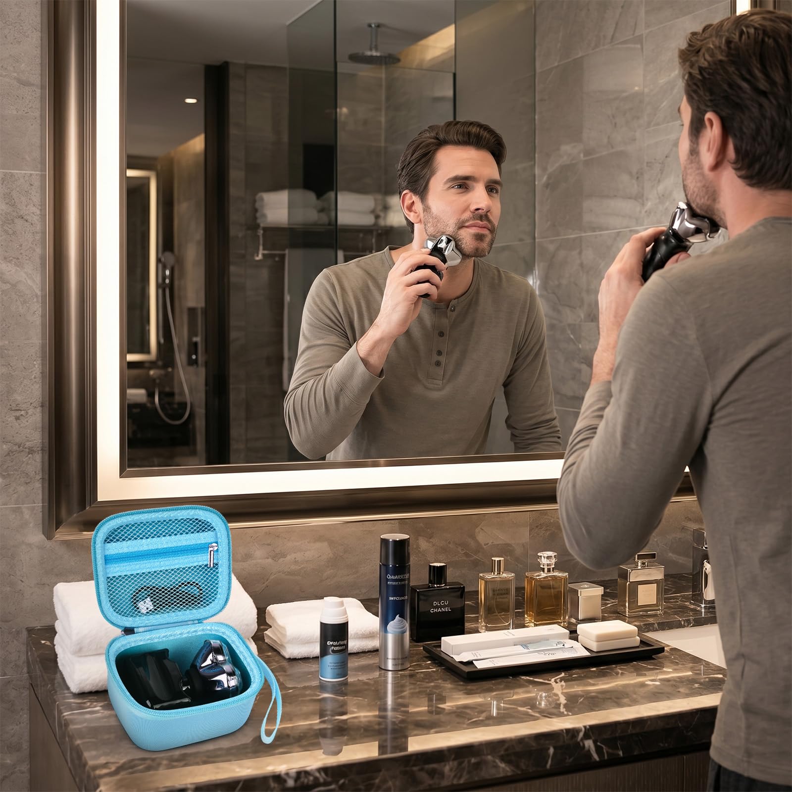 Case for Skull Shaver Electric Pitbull Pro Razor, Hard Travel Rotary Men Head Shavers Beard Trimmer Storage Carrying Box with Zipper Mesh Pocket for Men's Gold Pro Mustache Grooming Kit-Only (Blue)