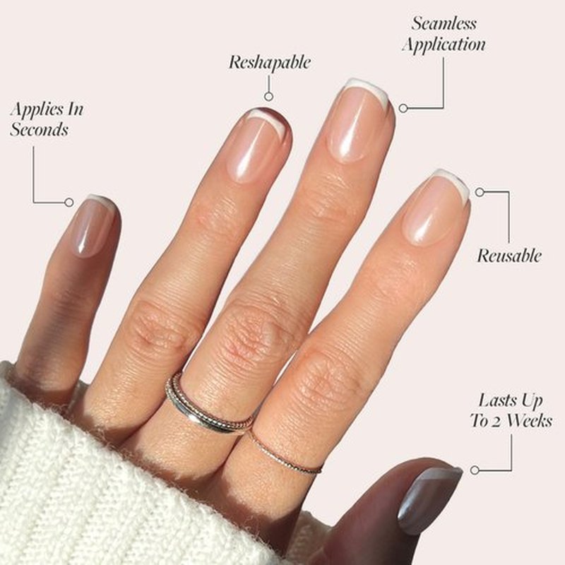 Glamnetic Press On Nails - La Perle | Salon Quality Semi-Transparent French Tip | 30 Nail Kit with Glue - 15 Sizes