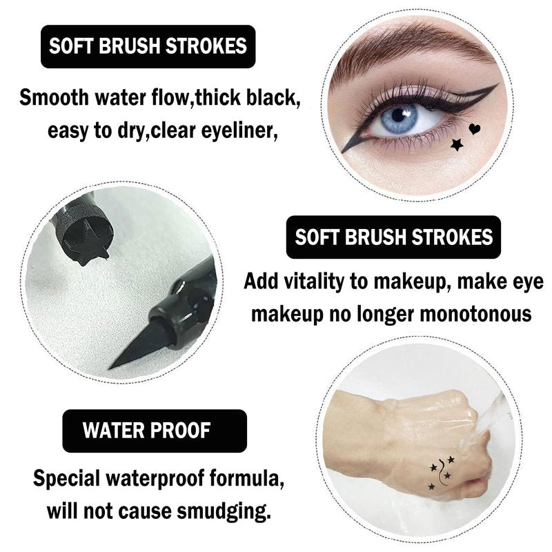 XINGXYUEL 5PCS Liquid Winged Eyeliner Stamp Pen Set - Double-headed Black Eye Liner Pencil - Long-lasting Waterproof Stamp Eyeliner Set for Eye Makeup - Star, Heart, Flower, Butterfly, Triangle