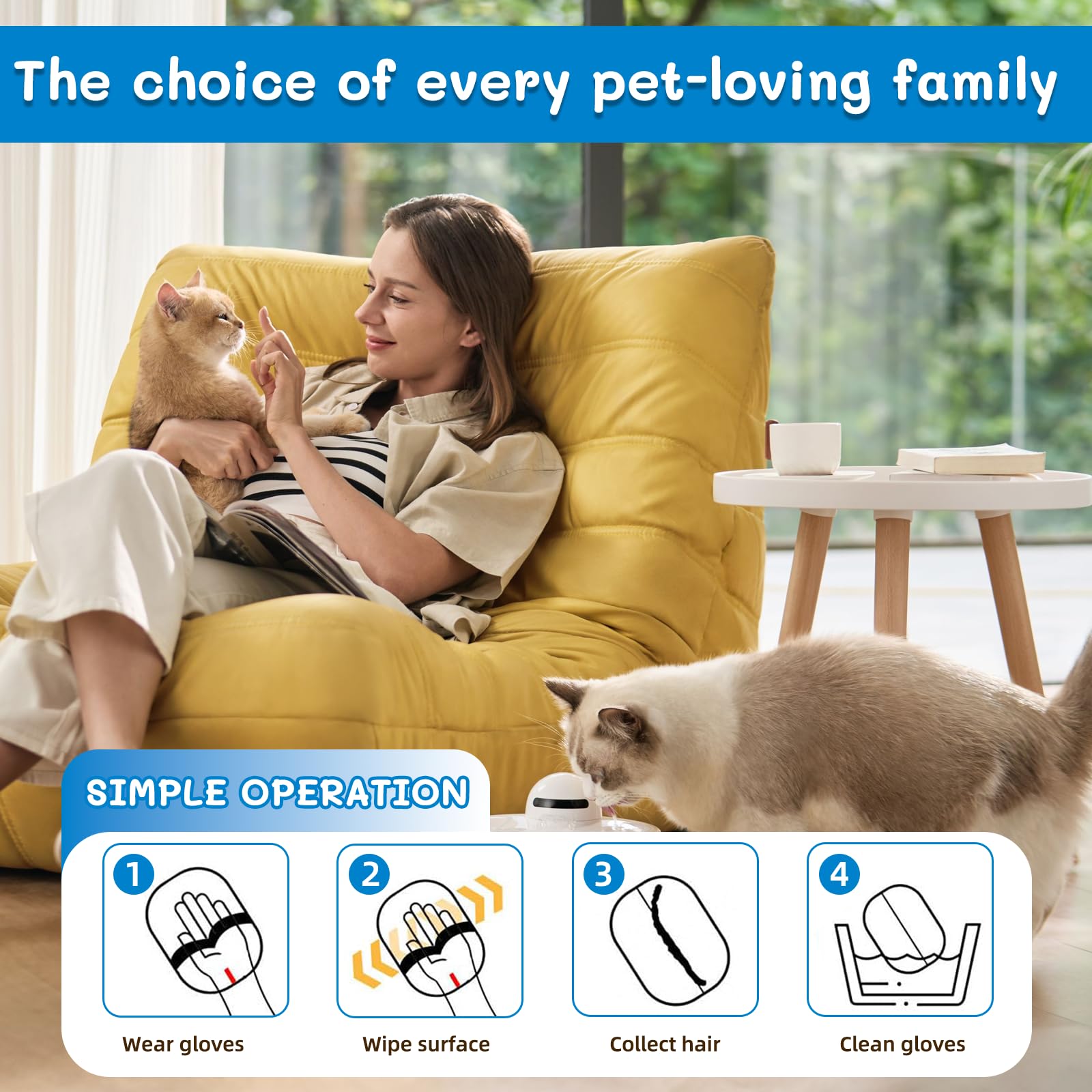 SHBLOMK 2PCS Pet Hair Removal Gloves, Reusable Double Sided Electrostatic Pet Hair Remover Gloves, Washable Dog & Cat Grooming Gloves for Furniture, Bed, Sheets, Couch, Clothes, Carpet and Car Seat