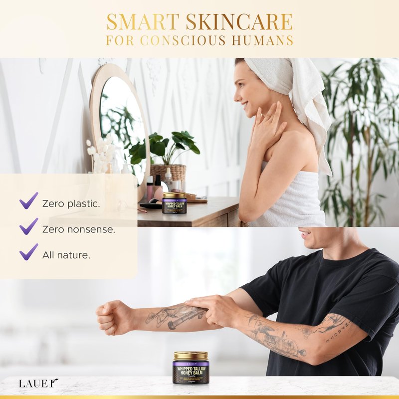 Whipped Tallow Honey Balm Soft Smooth Skin Face 100% Grass-Fed Beef Tallow Body Butter Raw Honey All Skin Type Natural Vanilla Moisturizer for Eczema Rashes Dry Skin Sunburn Treatment for Women