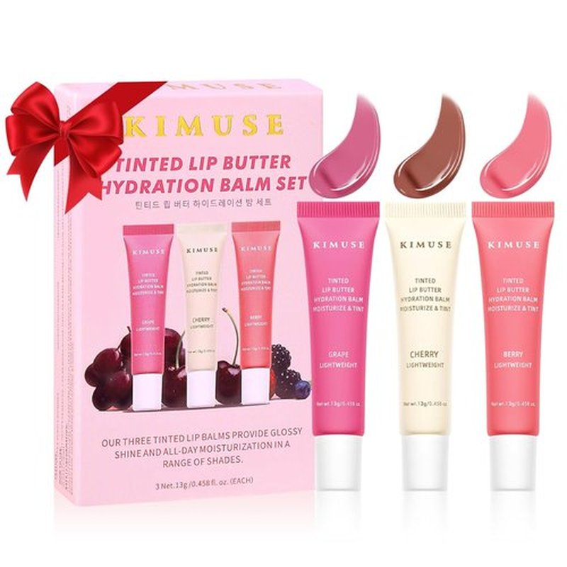 KIMUSE Tinted Lip Butter - Hydrating Lip Treatment with Hyaluronic Acid & Vitamin E | 3 Pack for Moisture & Shine