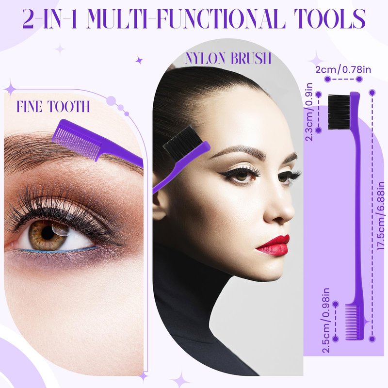 Youyole 90 pcs Hair Styling Set:30 Teasing Brushes, 30 Rat Tail Combs, 30 Edge Brushes for Women, Babies, and Kids(Purple)