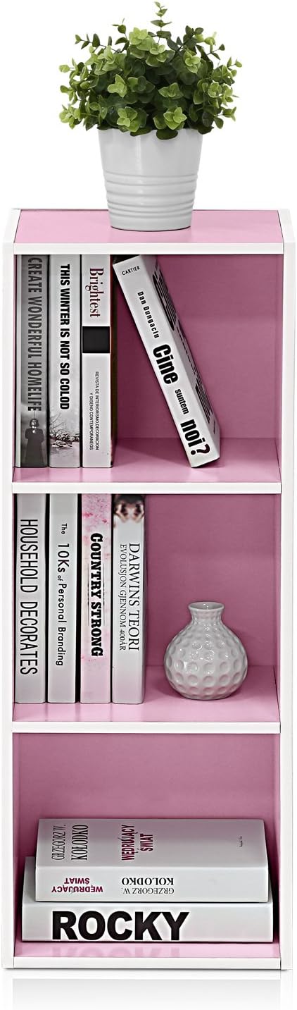 Furinno LUDER 3-Cube Bookshelf - Stylish Open Shelves for Easy Assembly | White/Pink, 9.3 x 12 x 31.5