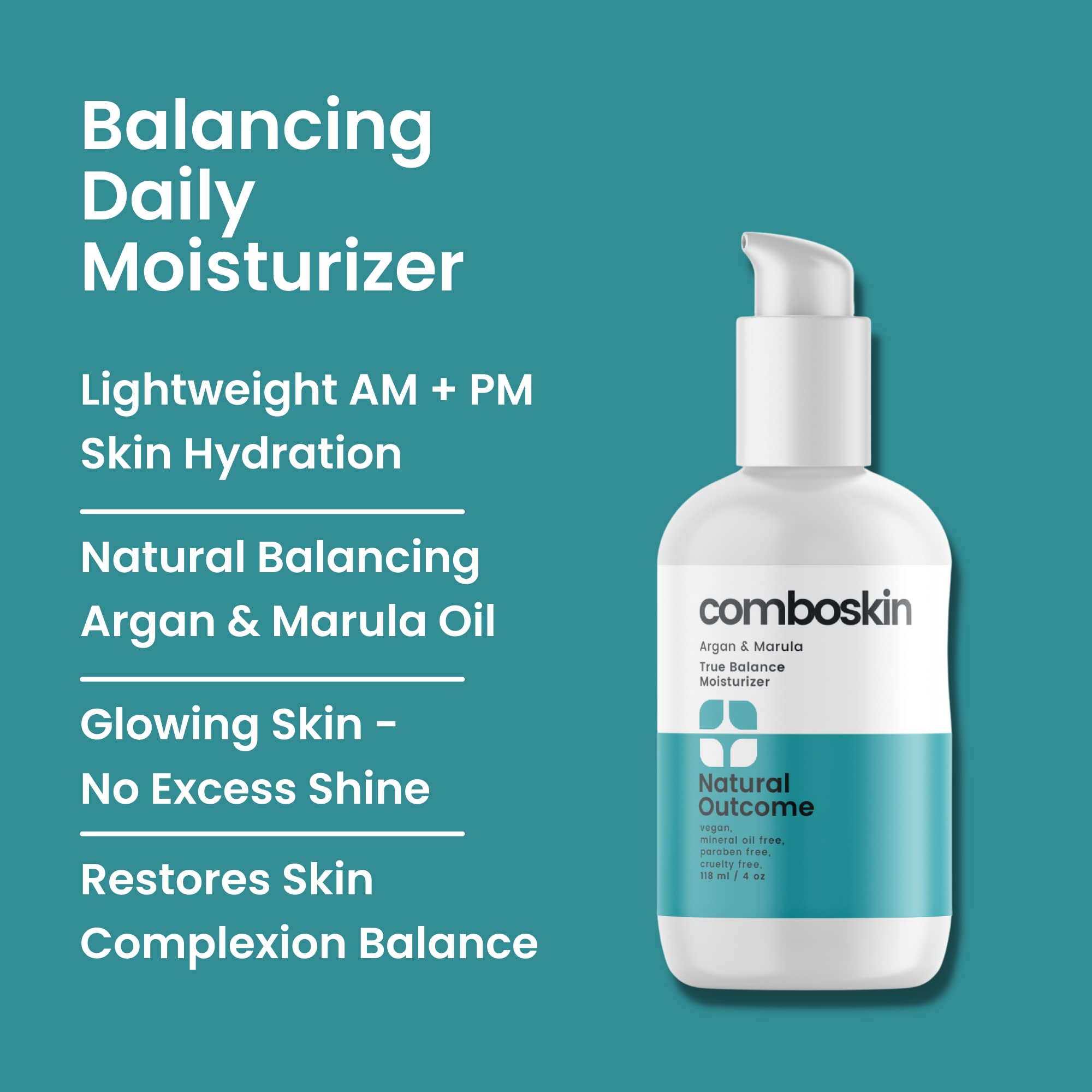 natural outcome Combination Skin Facial Moisturizer Cream | True Balance Daily Facial Moisturizing Lotion with Argan & Marula Oil | 4 oz