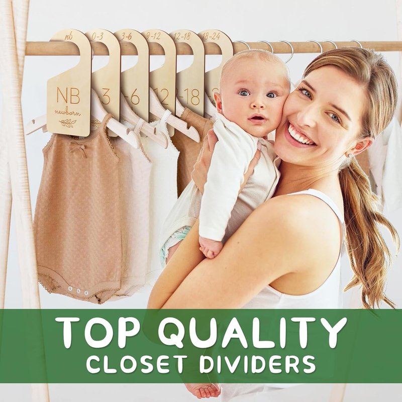Baby Closet Dividers - Wooden Size Organizers for Newborn to Toddler | Double-Sided Gender Neutral