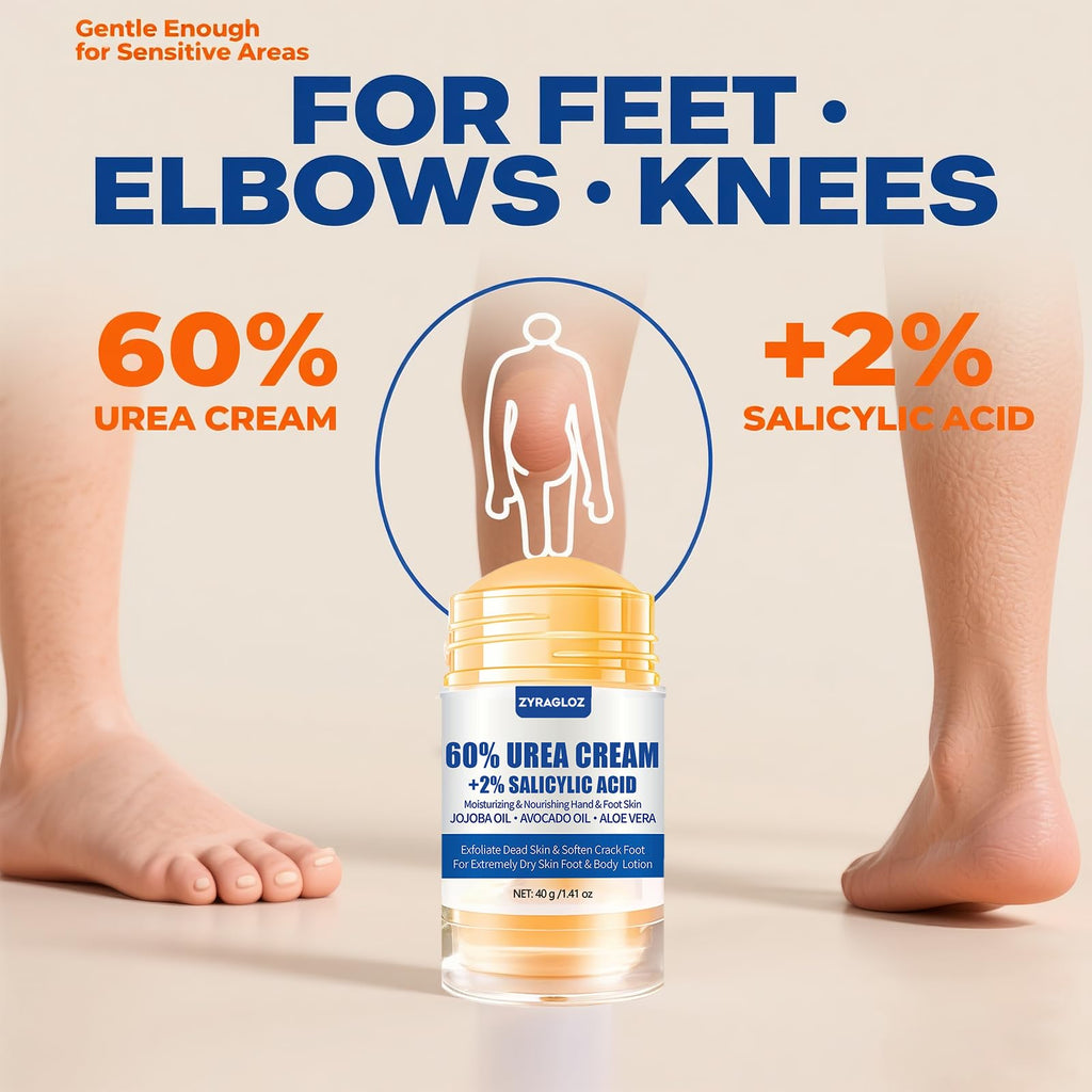 Urea Cream Stick 60% plus 2% Salicylic Acid, 2PCS Maximum Strength Urea Cream for Feet, Foot Lotion Stick for Cracked Heels, Dry Hands & Rough Knees, Callus Remover & Skin Softener, Soften Dead Skin