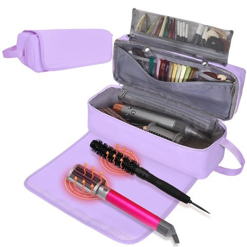 FAMOPLAY Hair Tools Travel Bag with Heat Resistant Mat Hair Styling Accessories Storage Case for Hair Dryer Flat Iron Straightener Curling Iron Haircare Accessories Travel Essentials for Women