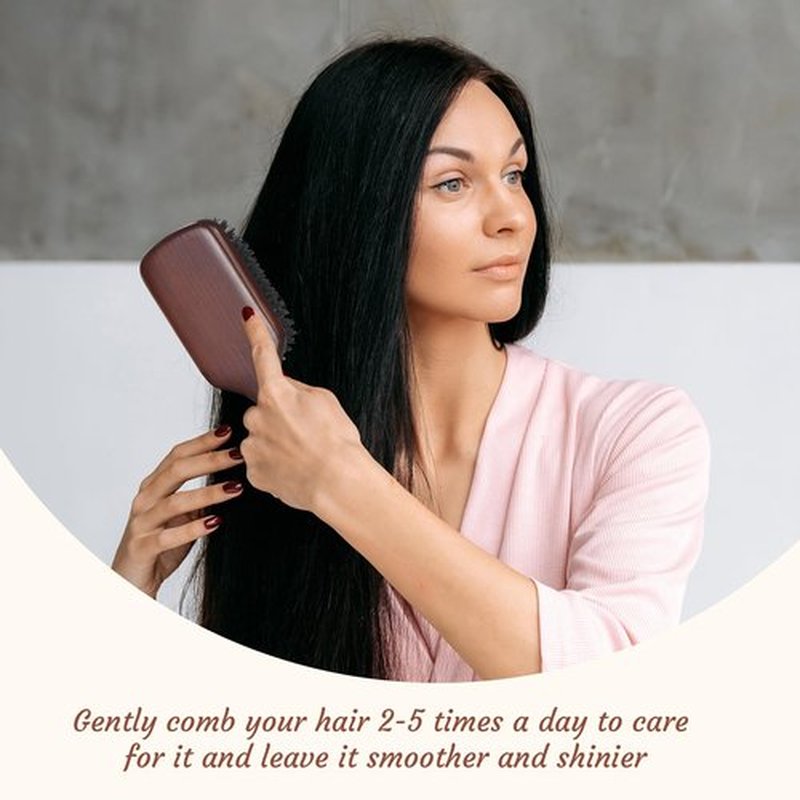 BRUSHZOO Boar Bristle Hair Brush for Women Men, Paddle Hair Brush for Fine Thin Normal Hair, Reduce Frizz, Add Shine and Texture