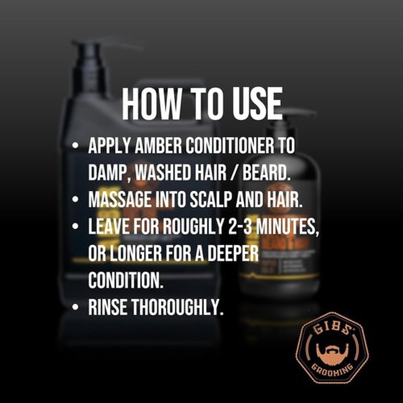 GIBS Amber Beard & Hair Conditioner - Revitalize Dry Hair & Skin, Control Frizz - Made in USA | Antimicrobial & Antioxidant Formula
