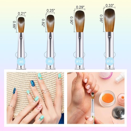 4PCS Acrylic Nail Brush Set, 6/8/12/16. Kolinsky Nail Art Brushes for Application, Sturdy Handle Oval Shaped Acrylic Powder Nails Design Tools for Professional Manicure DIY
