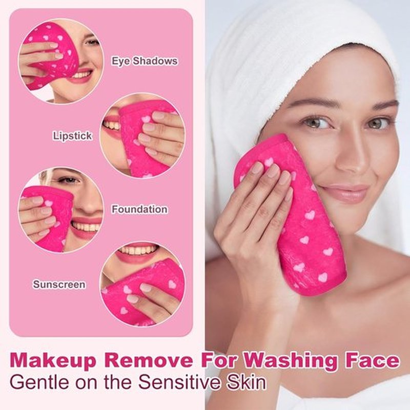Frienda Heart Makeup Remover Cloths - 24 Pcs Reusable Microfiber Towels | Soft 6" x 6" Washable Pads for Galentine's Day Gifts