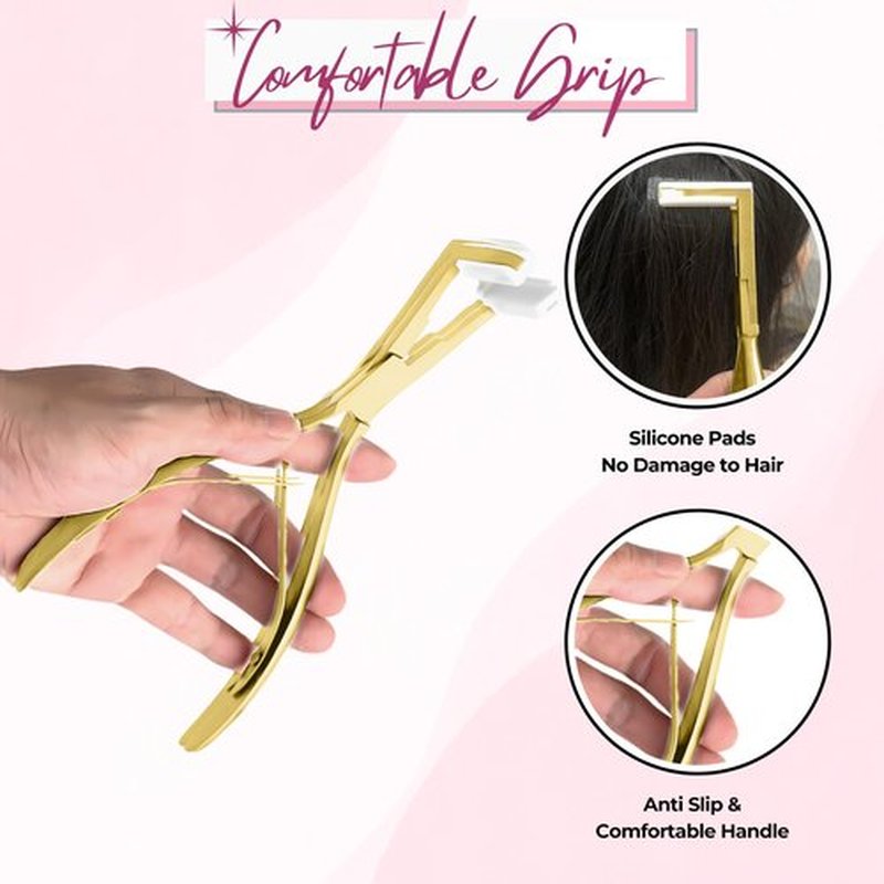 SIVOTE Professional Stainless Steel Tape-In Hair Extension Plier – Gold Clamp Tool for Tape-In Extensions – Hair Extension Clamp Tool with Silicone Pads for Secure Application - Gold