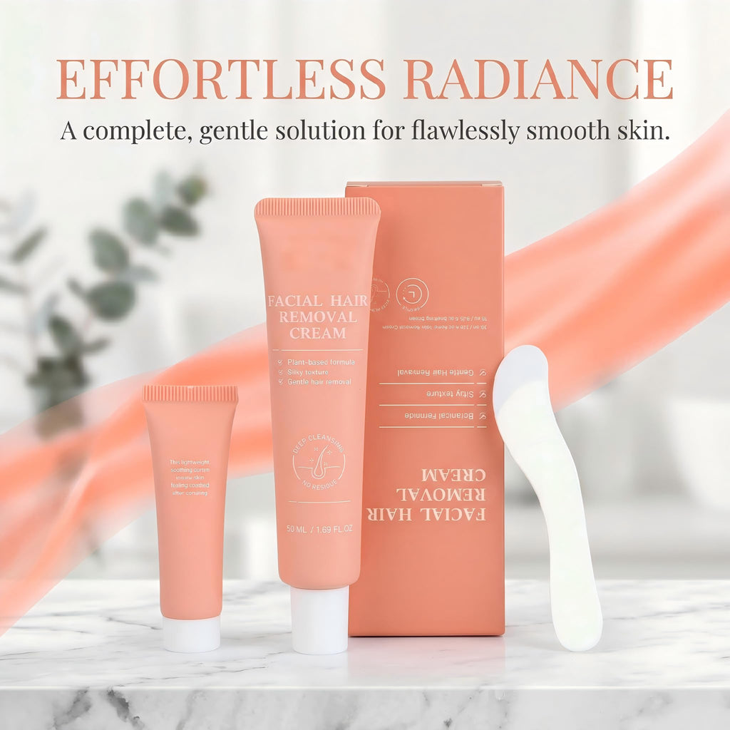Female facial hair removal cream - painless and gentle hair removal cream for upper lip, chin, and face, containing spatula, 4-Minute At-Home Sensitive Skin Hair Remover, 2.37FI Oz.