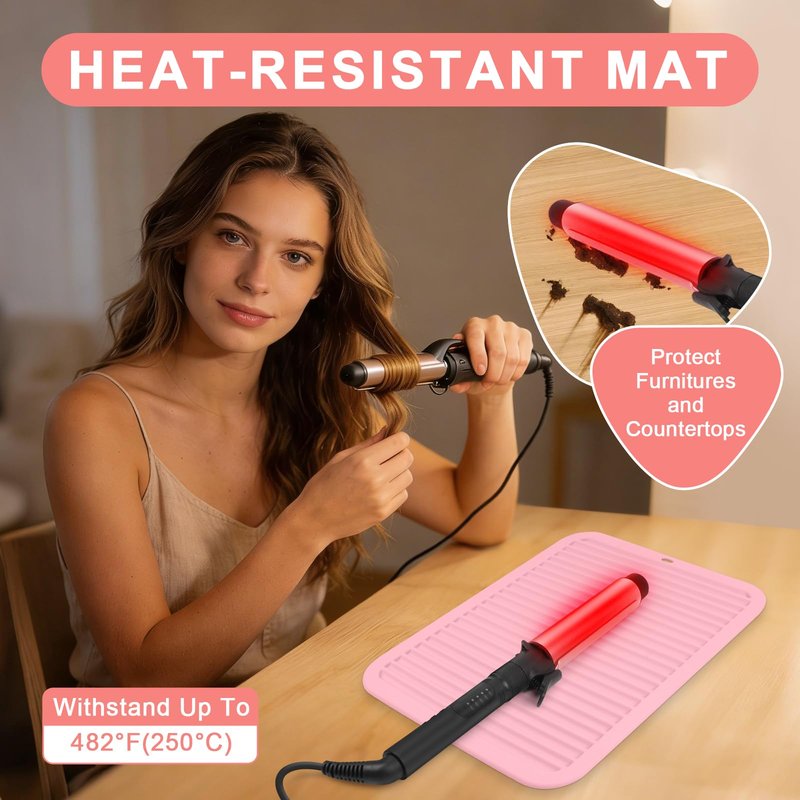 WRORUNER Oversize Silicone Heat Resistant Mat, Professional Hot Hair Tools Mat for Curling Iron, Flat Iron, Hair Straightener, Portable Hot Pad Cover with Velcro for Travel Home Salon(14.2" x 11.0")