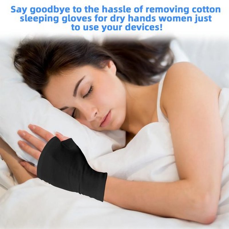 6 Pairs Cotton Gloves Eczema, Cotton Eczema Gloves for Women and Men, Touchscreen Fingerless Black Gloves for Art Handling, Fingerless Moisturizing Gloves for Dry Hands Overnight Skin Protect (Black)