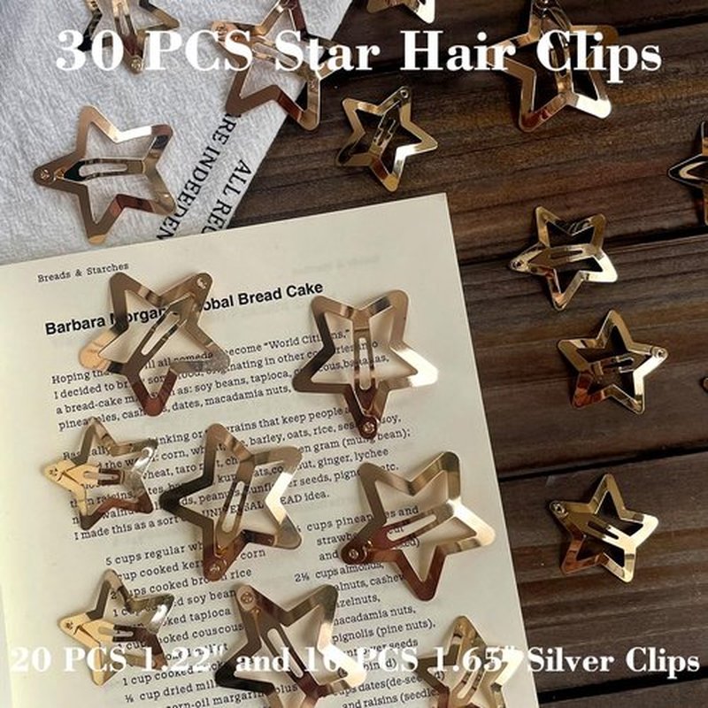 30 PCS Gold Star Hair Clips,20PCS 1.22"Star hair Clip and 10 PCS 1.65"Hair Clip Snap Hair Accessories Non Slip stars Clips for Girls Women gold Accessories Gold Metal Hair Clips