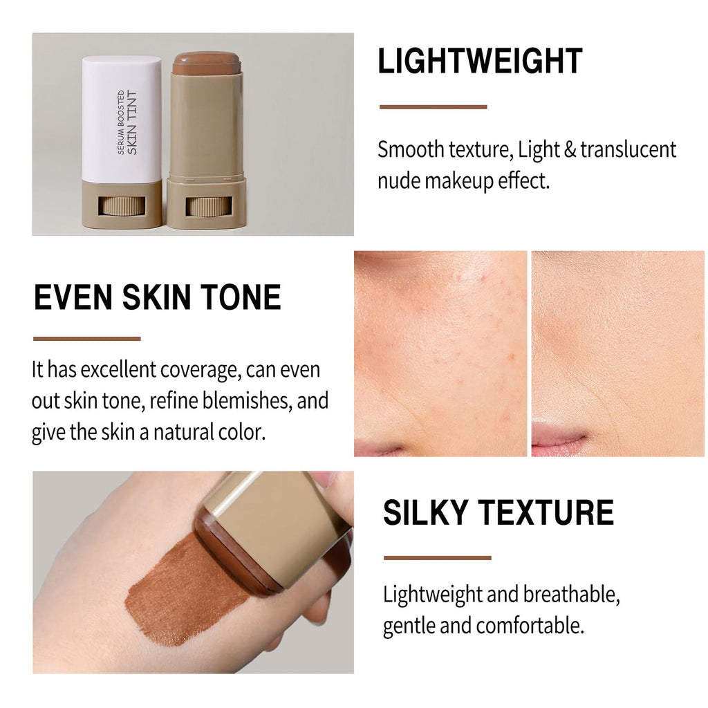 2 Pcs Beauty Balm Serum Boosted Skin Tint, Hydrating Concealer Stick, Lightweight Solid Tinted, Moisturizer Contour Stick Foundation for Women, Natural & Flawless Finish（#3）