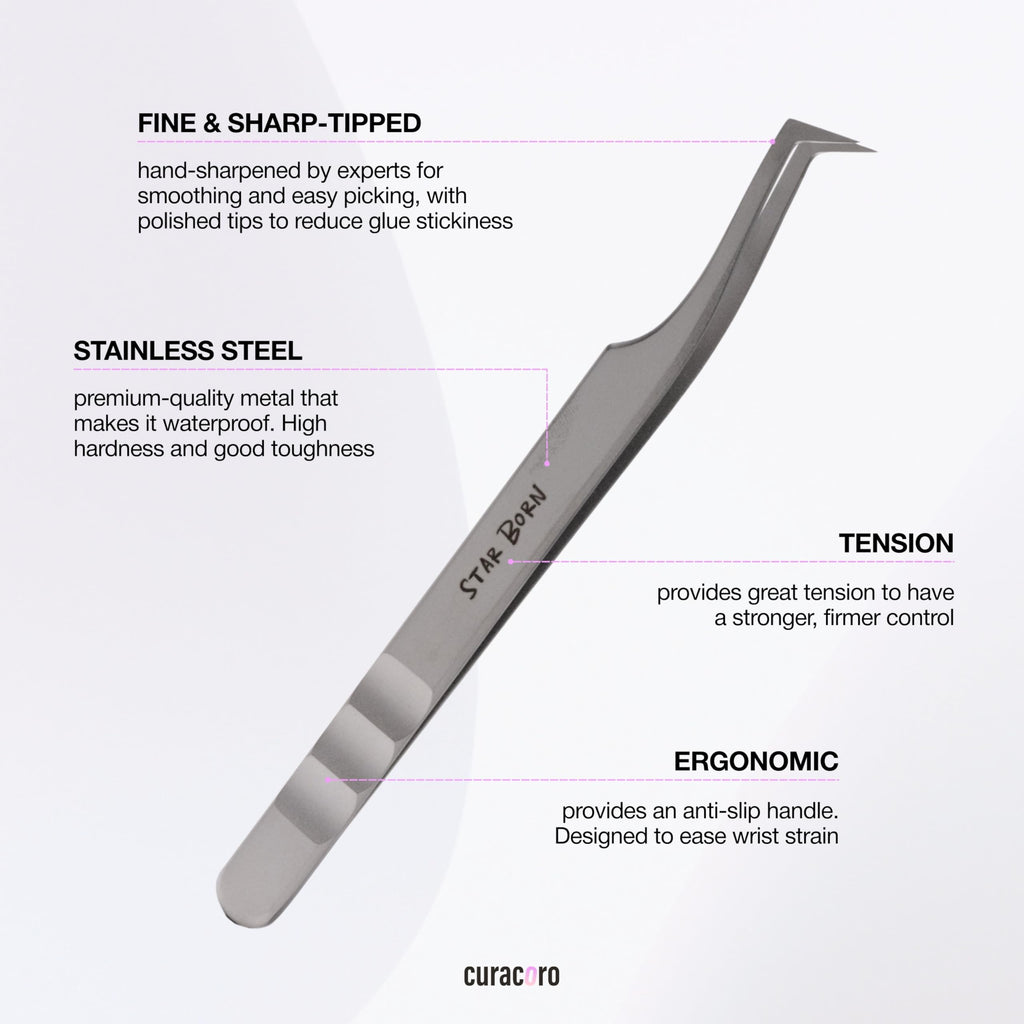 Curacoro Lash Tweezers, LashSmith L-Shaped Tweezer - StarBorn