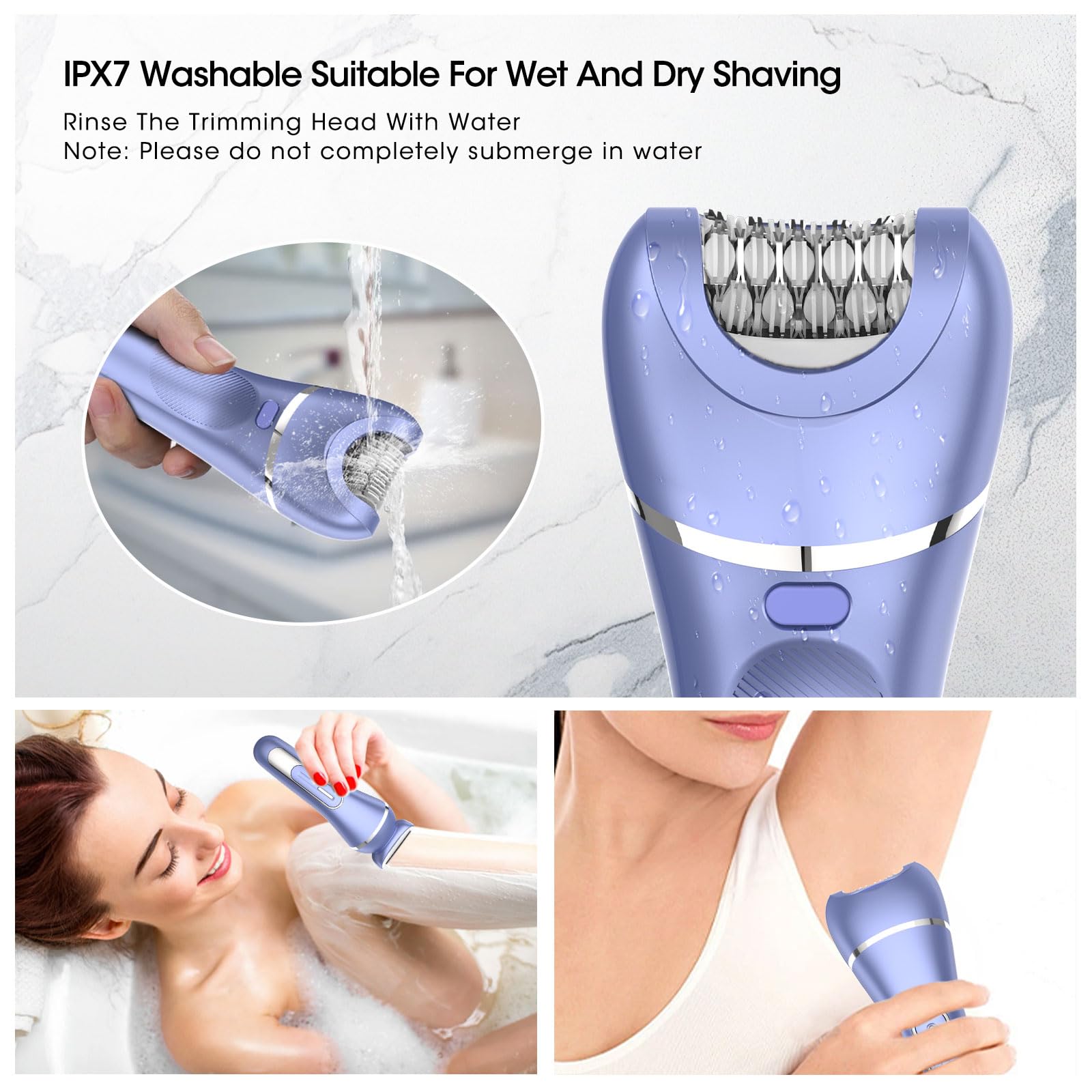 Qreeyx Epilator for Women, 7 in 1 Hair Removal for Women, Body Shaver, Bikini Trimmer, Face Razor, Facial Brush, Face Massage, Foot Callus Remover, IPX7 Waterproof Electric Shavers, Ideal Female Gift