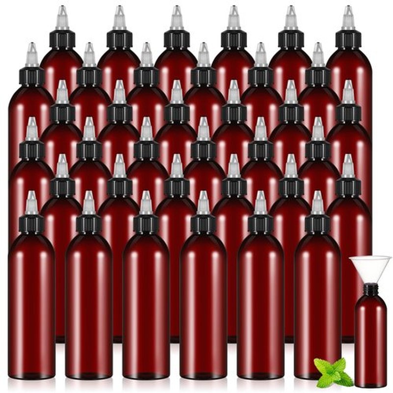 Barydat 36 Pcs 8 oz Squeeze Bottle Twist Top Applicator Bottles Empty Hair Oil Bottle with Funnels Refillable Amber Plastic Bottles for Liquid Hair Oil Shampoo Lotion