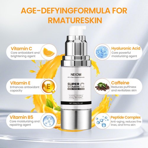 Super Vitamin C Serum for Face with Pure Hyaluronic Acid,Vitamin E,Tri-Peptide,B5, – Anti Aging, Dark Spot Remover & Collagen Booster – Hydrating, for Mature Skin – 1 fl oz