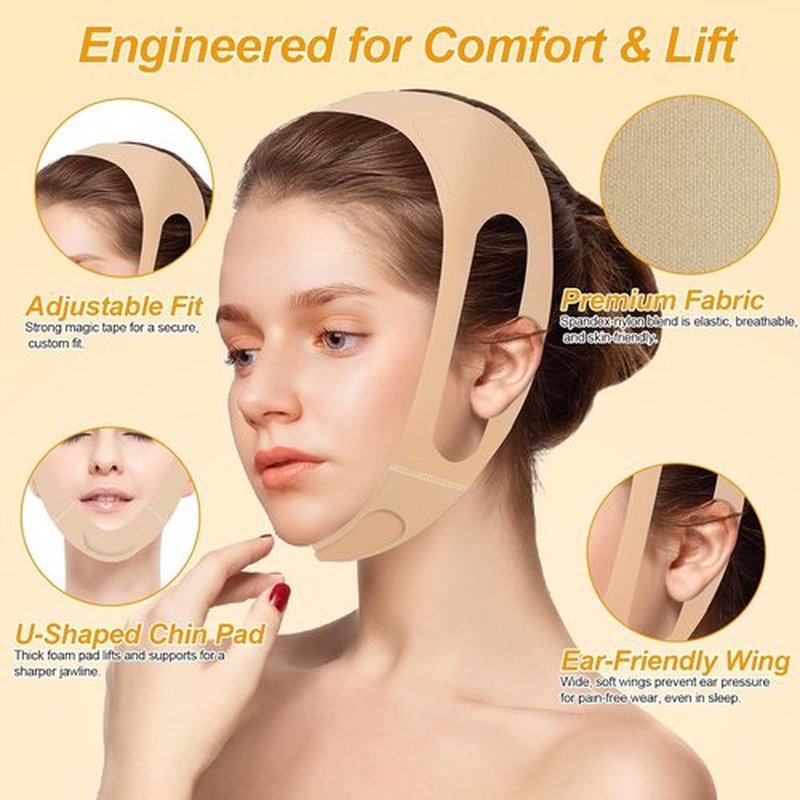 Skiennix V Line Lifting Mask - Ear-Friendly Chin Strap for Sleeping | Reusable U-Shaped Double Chin Support