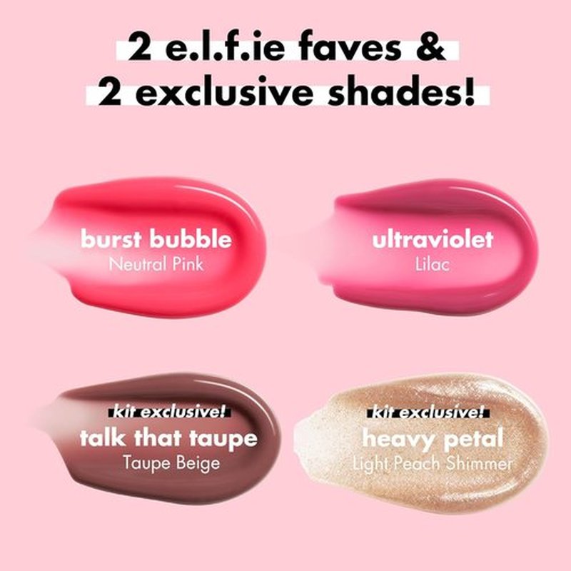 e.l.f. Glow Reviver Plumping Lip Oil Kit - Nourishing Tinted Oils for High-Shine Finish | 4 Vegan Shades