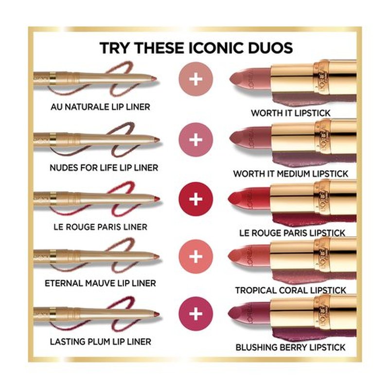 L'Oreal Paris Colour Riche Lip Liner Pencil, Creamy Lip Liner with Omega 3 and Vitamin E, 300 Le Rouge Paris (True Red) (Pack of 2)