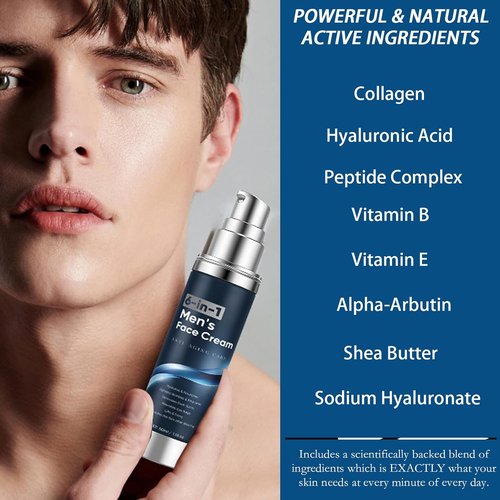 Skiennix 6-in-1 Face Cream for Men - Anti-Aging Moisturizer with Collagen & Hyaluronic Acid, 1.76 fl oz