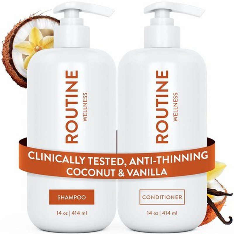 Routine Wellness Anti-Thinning Shampoo & Conditioner Set - Biotin DHT Blocker for Thinning Hair - Color Safe, Coconut & Vanilla (Pack of 2)