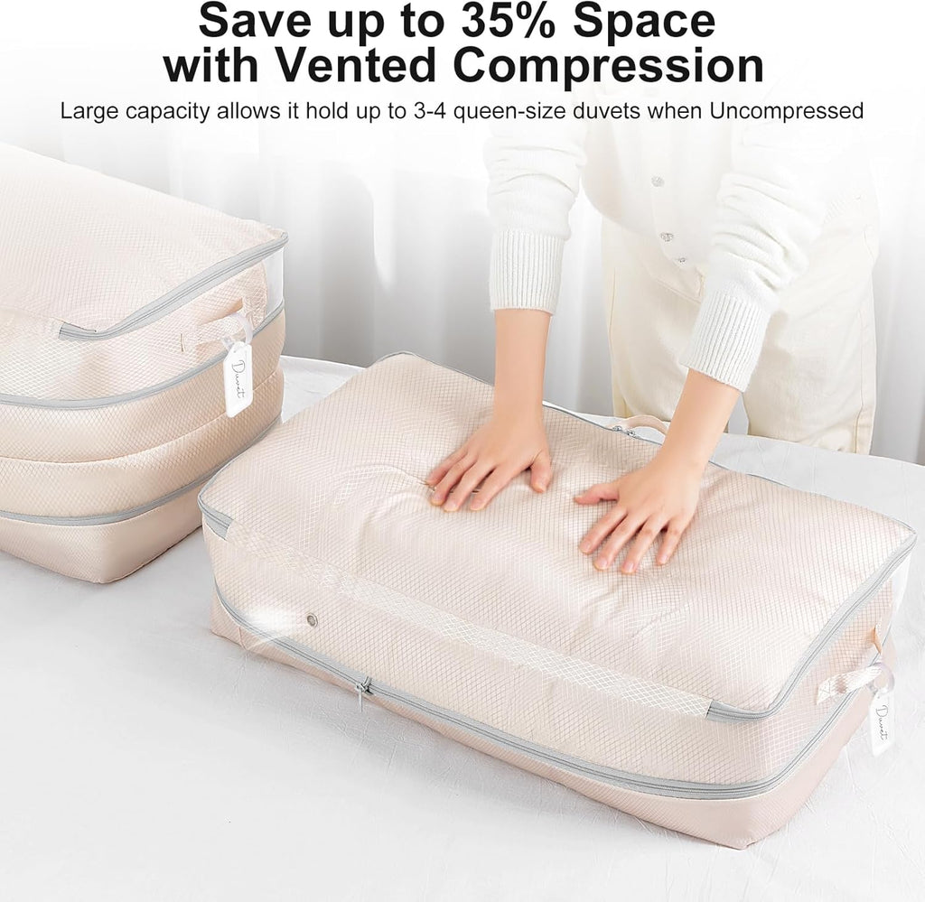 Comforter Storage Bag - Large Capacity Washable Compression Organizer for Bedding | 2-Pack, Beige
